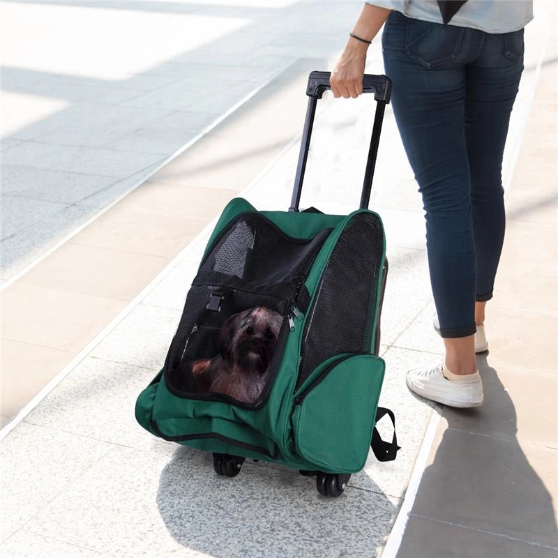 TROLLEY ZAINO TRASPORTINO PER ANIMALI DOMESTICI VERDE