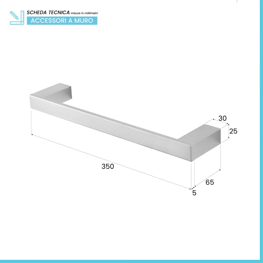 Porta asciugamani diritto da muro L 35 cm in alluminio argento Sky