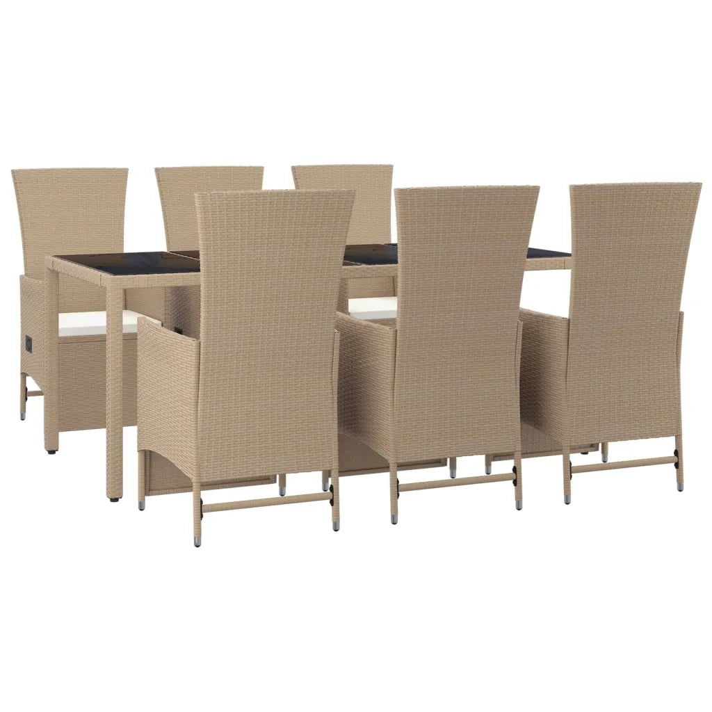 Set da Pranzo da Giardino 7 pz con Cuscini Beige in Polyrattancod mxl 101240