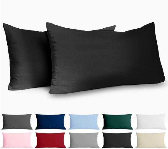 Copri cuscino 50x80 cm in tessuto rinforzato di cotone (set da 2) - Nero - Tessuto compatto con 57 fili/cm² - Copri cuscino 50x80 cm - Certificato Oeko Tex - Modello [inserire modello]