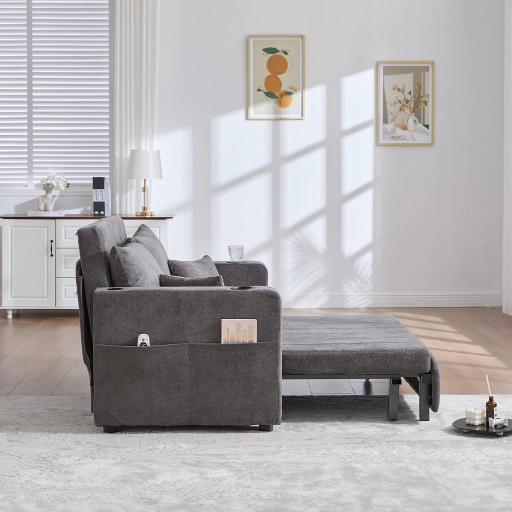 Divano Letto Multifunzione ¨C MINIMAL ¨C Tessuto, con Tasche e Portabicchieri