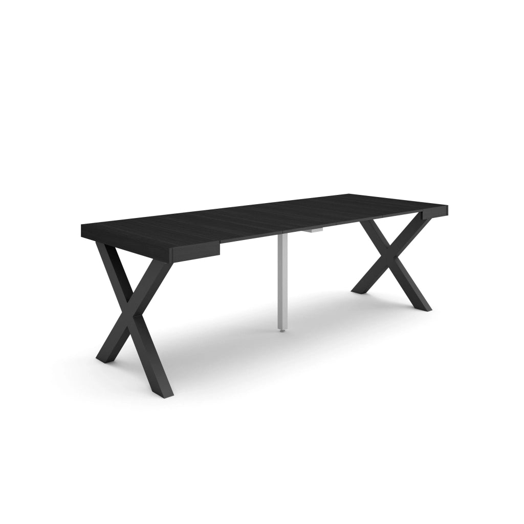 Consolle allungabile, 58 fino 222x90x73cm, Per 10 persone, Gambe in legno, Nero RF2787