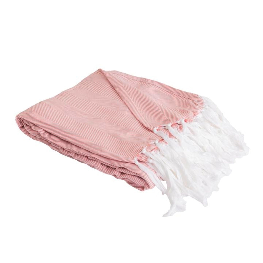 100% cotone rosa salmone plaid con frange 180x220cm ZIGORA