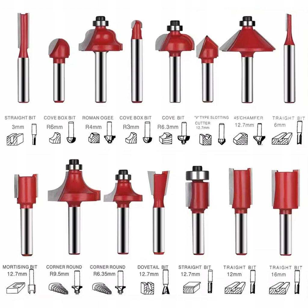 Set Frese per Legno Rosfix WoodCut Pro 15 – Trascinatore 8mm | Lame in Carburo di Tungsteno | Per Fresatrice Verticale
