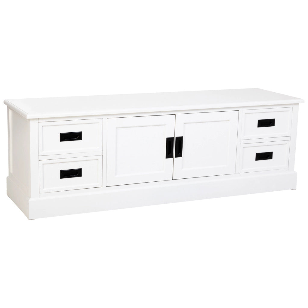 Mobiletto basso in legno bianco con 2 ante 4 cassetti 154x45x51,5h cm