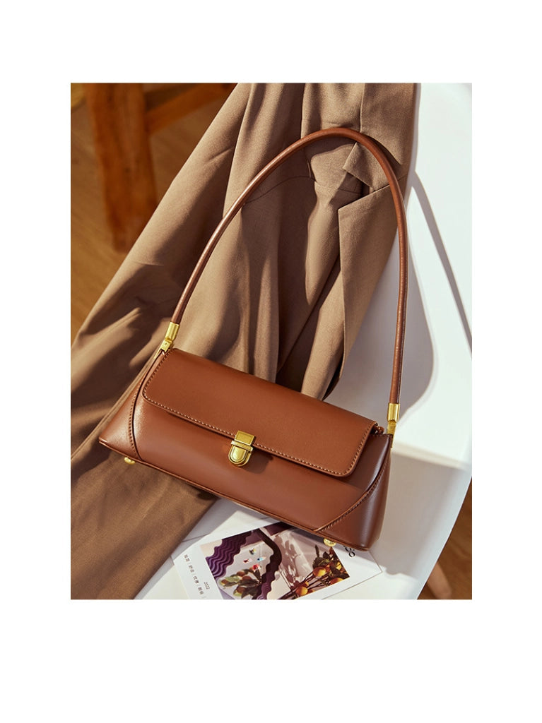 Borsa a tracolla da donna in vera pelle color platino, marrone