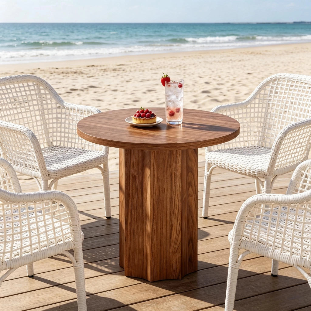 Tavolo da pranzo rotondo per 2-4 persone con base stabile, per cucina e soggiorno, in MDF marrone, 80 × 80 × 75 cm