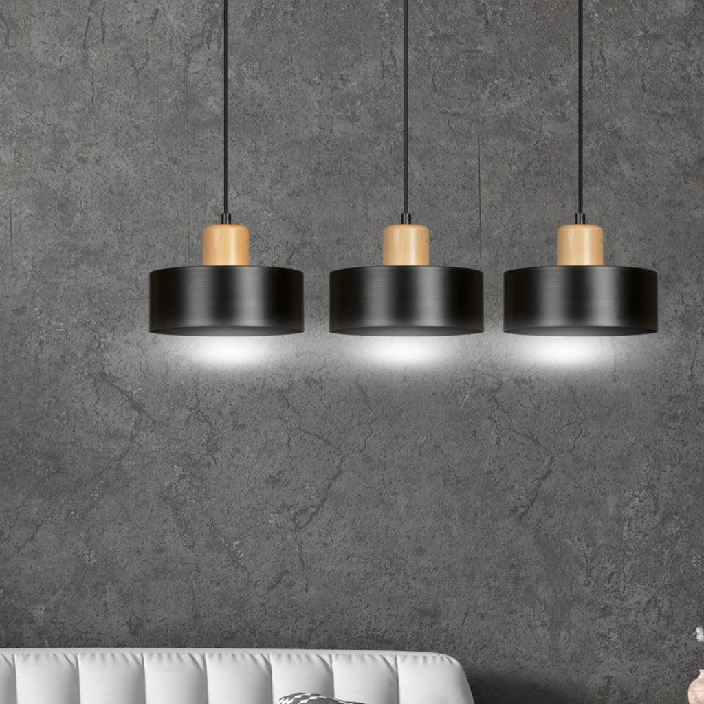 Lampada a sospensione TORIN in acciaio nero opaco e legno