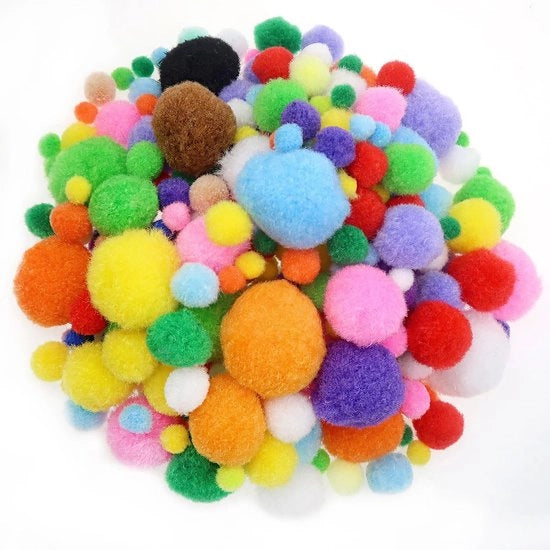 Pomponi 300 pezzi - Sferette colorate in plu - Diametri vari 10-40 mm - Ricamo creativo - Decorazione per compleanni - Materiale artigianale in poliestere - Pomponi per ricamo