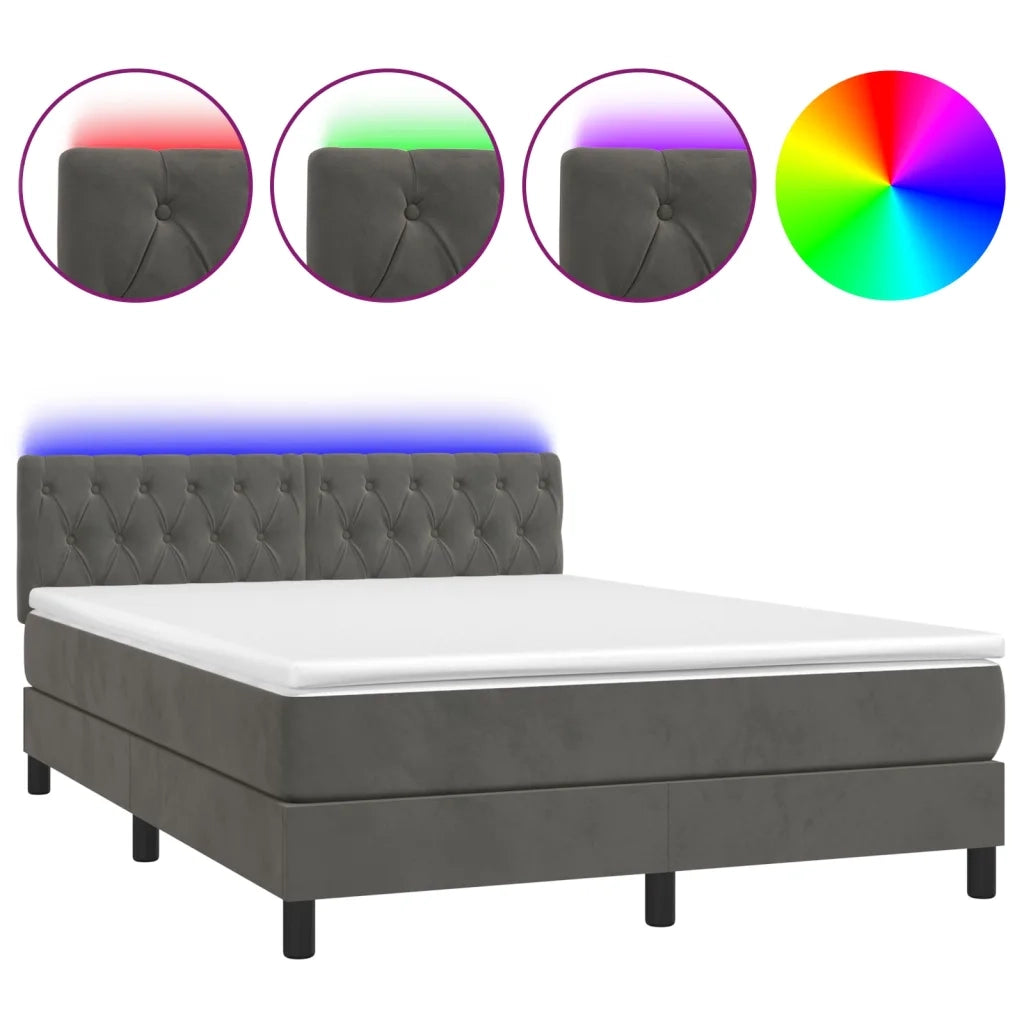 Letto a Molle con Materasso e LED Grigio Scuro 140x190 cm 3134580