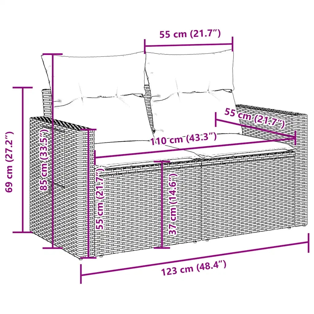 Set Divani da Giardino 9pz con Cuscini Marrone in Polyrattan