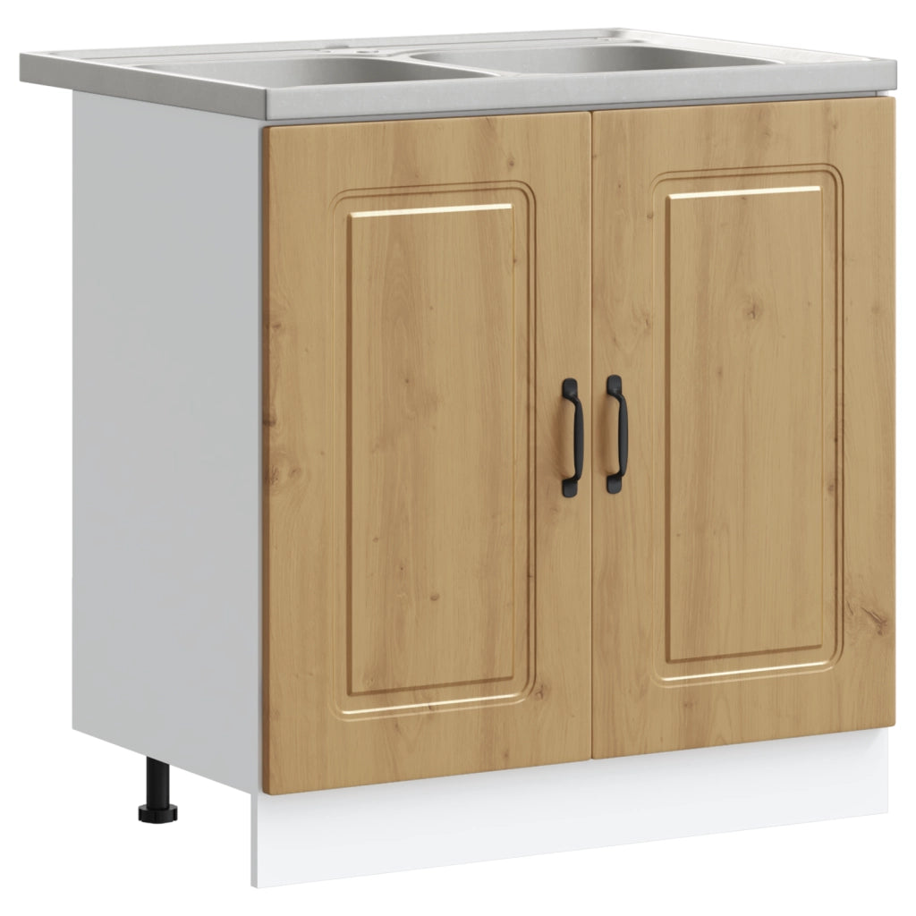 Armadio da Cucina  "Kalmar" con Doppio Lavabo Rovere Artigianale Legno Ingegnerizzato