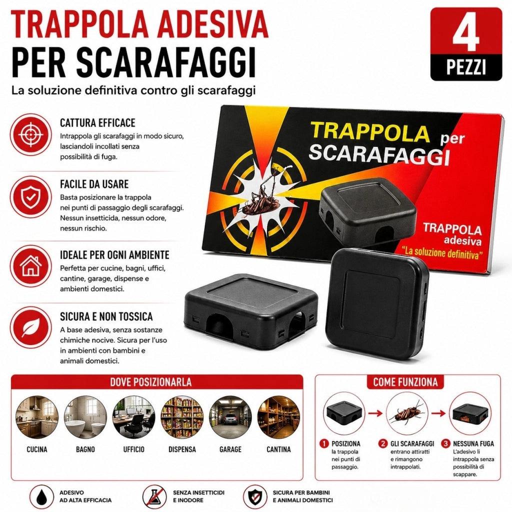 4 Trappole Adesive Formiche o Scarafaggi Da Interno Non Tossiche Per la Casa Trappola per scarafaggi