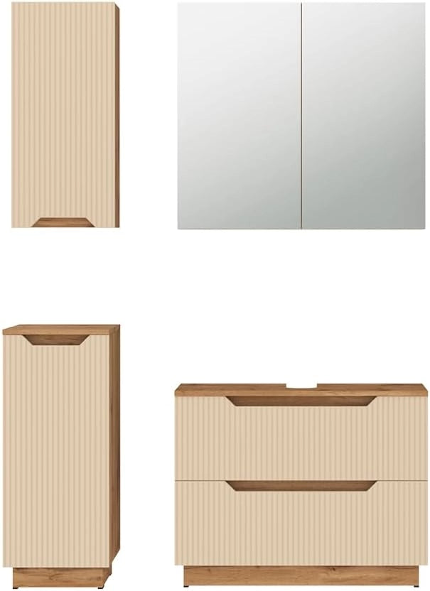 Set di mobili da bagno Lotta, Cachemire, 79.6 cm, composto da mobile sottolavabo, specchiera, armadio medio e pensile