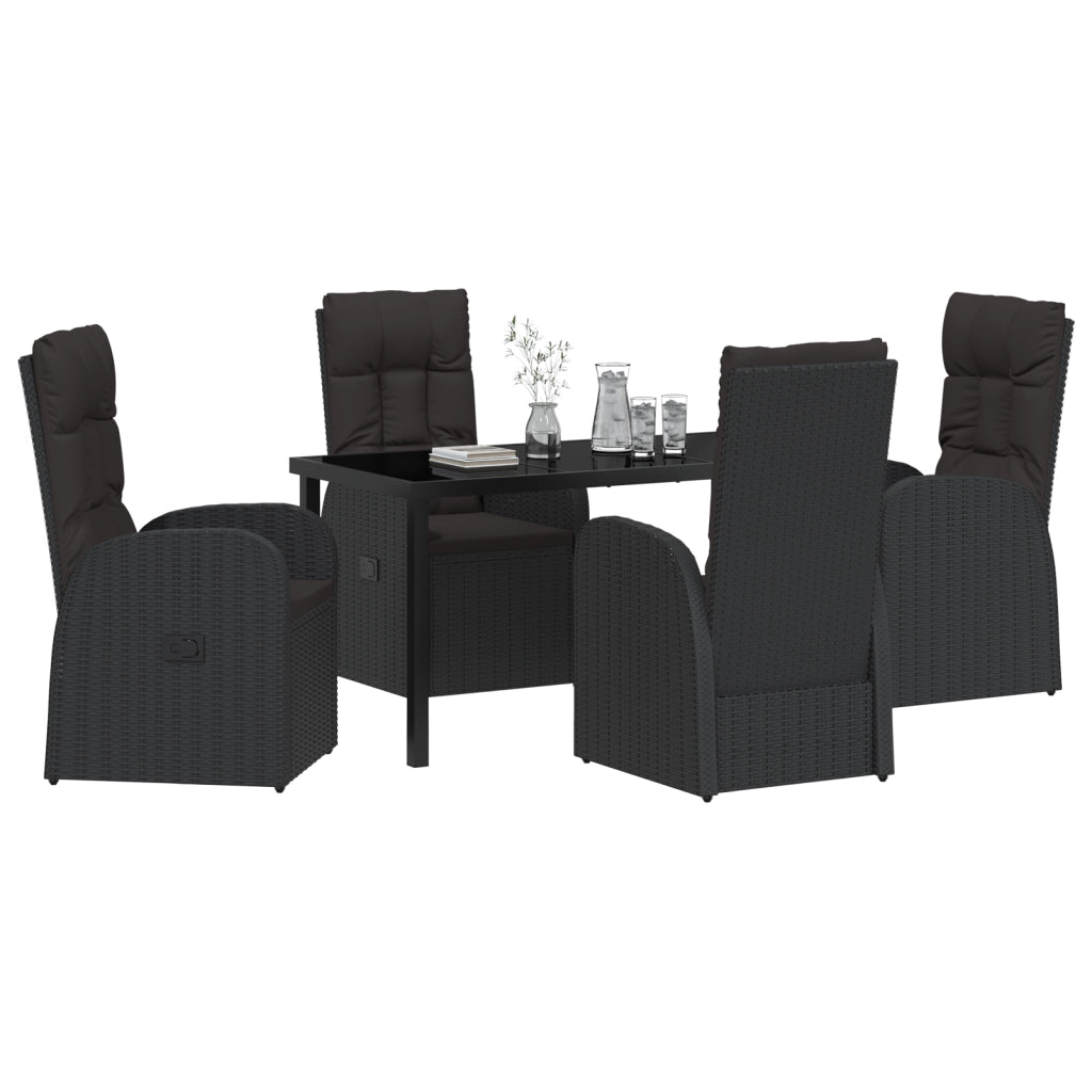 Set da pranzo da giardino a 5 pezzi di con cuscini neri in rattan polimerico
