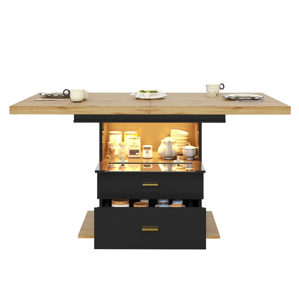 Tavolo allungabile con 2 cassetti e LED piano in MDF e metallo per cucina soggiorno e balcone nero effetto legno