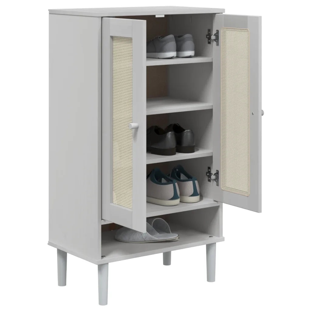 Scarpiera SENJA Aspetto Rattan Bianco 59,5x35x107 cm Massellocod mxl 108295