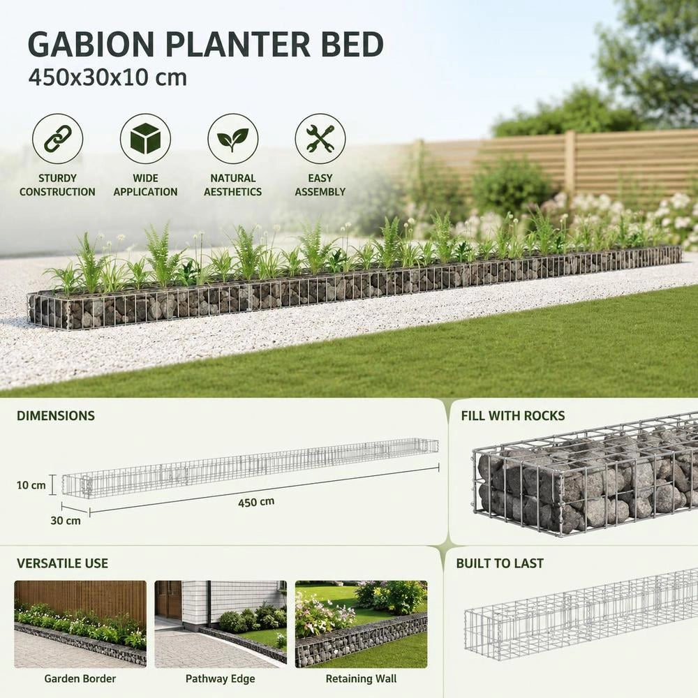 Gabion Raised Bed Galvanized Steel 450x30x10 Cm