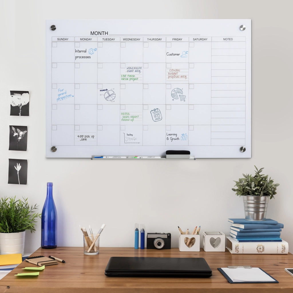 Lavagna bianca calendario settimanale ¨C zephmum ¨C 90x60cm bianco con 4 pennarelli e cancellino