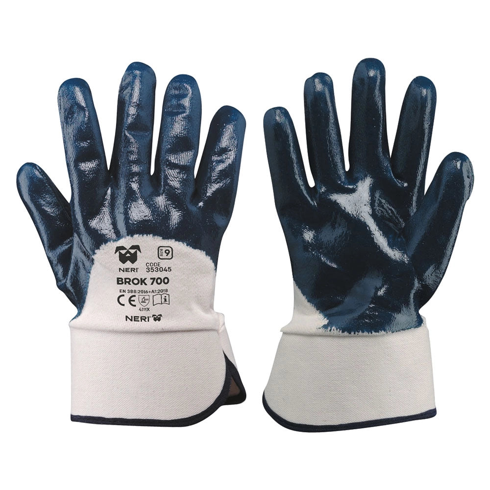 GUANTI NBR MANICHETTA TELA 'BROK 700' Tg. 10- 12 coppia  - NERI