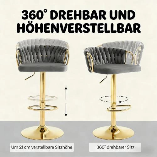 Sgabello da Bar Set da 2 Girevole 360° con Altezza Regolabile, Schienale e Braccioli, in Velluto Grigio Scuro