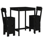 Set Bar da Giardino 3 pz | Set Salotto da Giardino Nero in Legno Massello di Pino