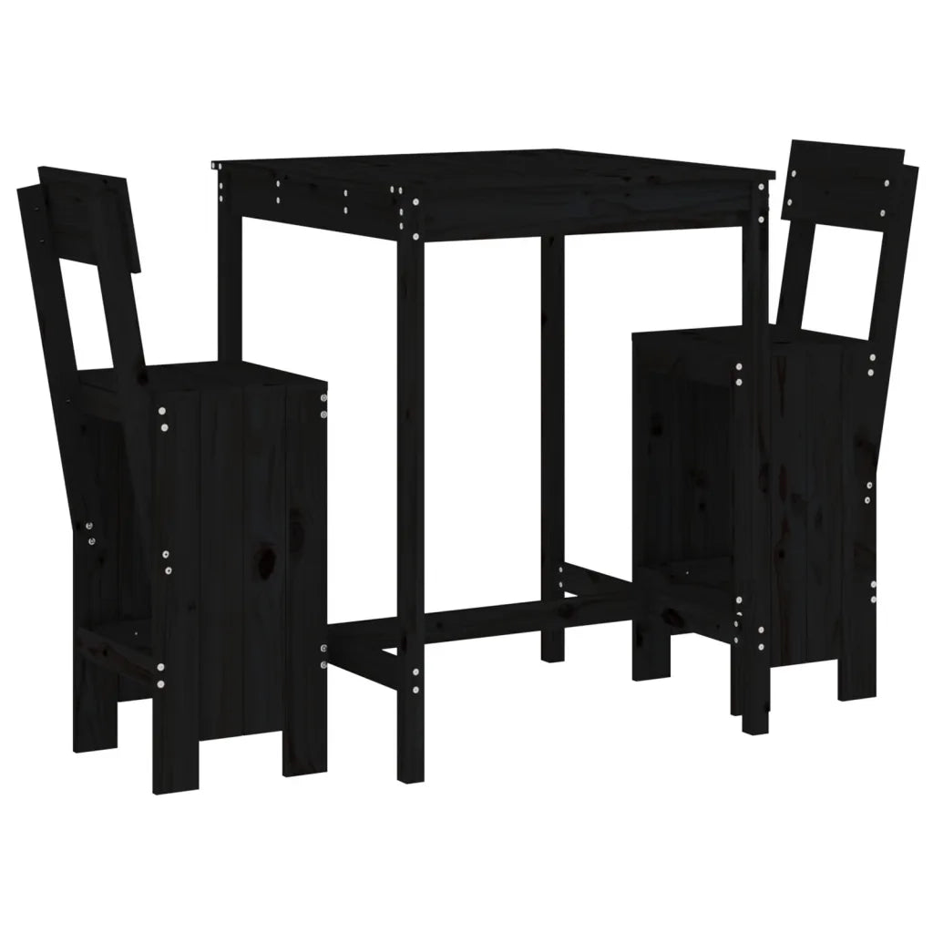 Set Bar da Giardino 3 pz | Set Salotto da Giardino Nero in Legno Massello di Pino