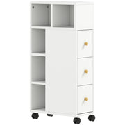 Mobiletto Bagno Salvaspazio 20x40x80 cm con Ruote 3 Cassetti e 5 Vani con Ripiani Regolabili Bianco