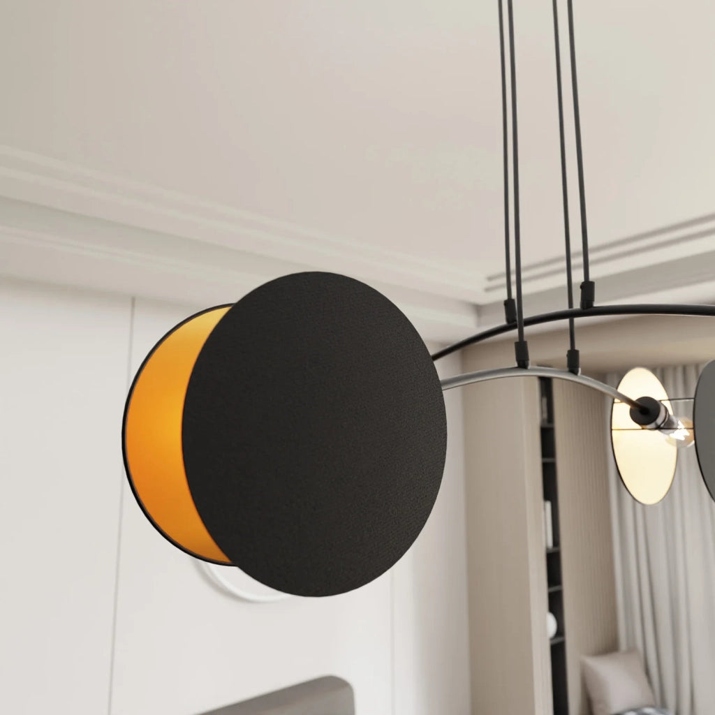 Lampada A Sospensione 4 Luci Moderna Nut In Acciaio Nero E Oro