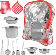 Set di cucina per bambini con pentole e padelle, giocabile in acciaio inossidabile 9438