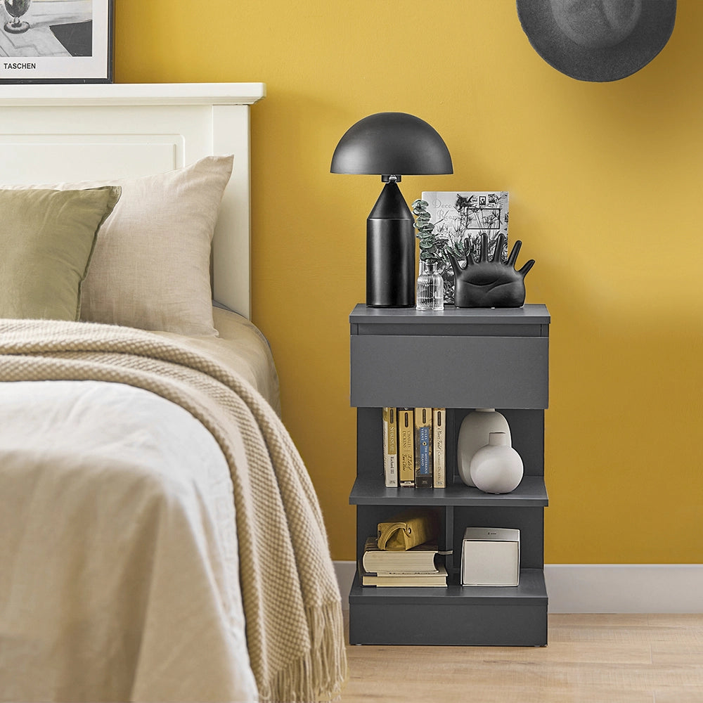SoBuy FBT49-HGx2, Set di 2 Comodino Camera da Letto - Comodino con 1 Cassetto e 2 Ripiani, Tavolino Salotto - Moderna Cassettiera L39 x P39 x A65 cm Grigio