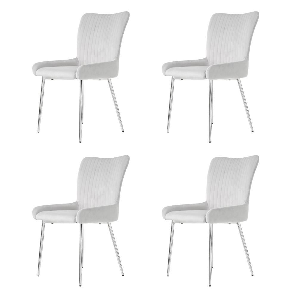 Set di 4 sedie da pranzo in velluto - Xylo - Grigio - Supporto lombare, gambe in metallo argento