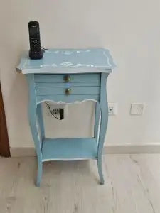 Porta telefono in legno Shabby chic mod francesino colore azzurro anticato decorato provenzale