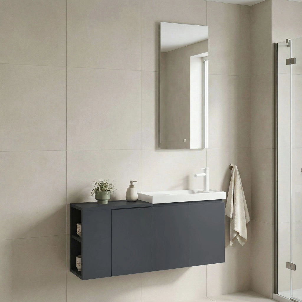 Set mobile lavabo con specchio (2 pezzi) "Ferla 110" - 110 x 22 x 45 cm - Antracite opaco