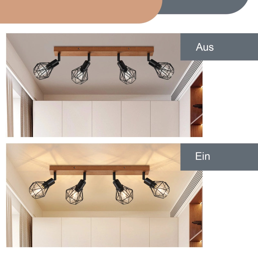 ZMH Faretto da soffitto in legno retrò metallici 4 pezzi neri orientabili 350° E14 25W