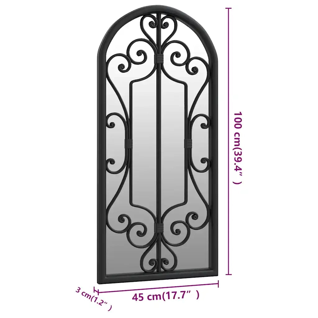 Specchio da Giardino Nero 100x45 cm in Ferro per Uso Esterno