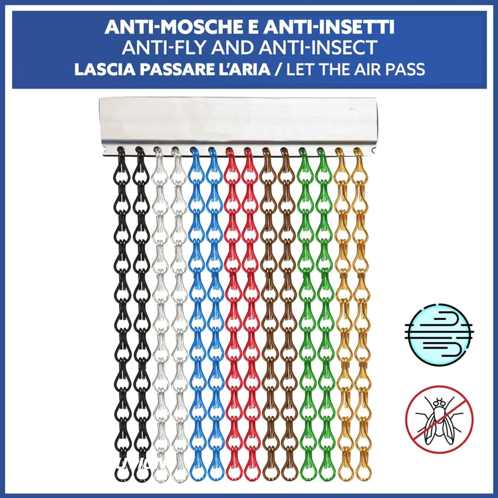 Tenda Catena Antimosche Alluminio Argento | Largh. 1m x Alt. 2,40m | Protezione Insetti, Porta, Esterno, Interno, Casa, Ufficio