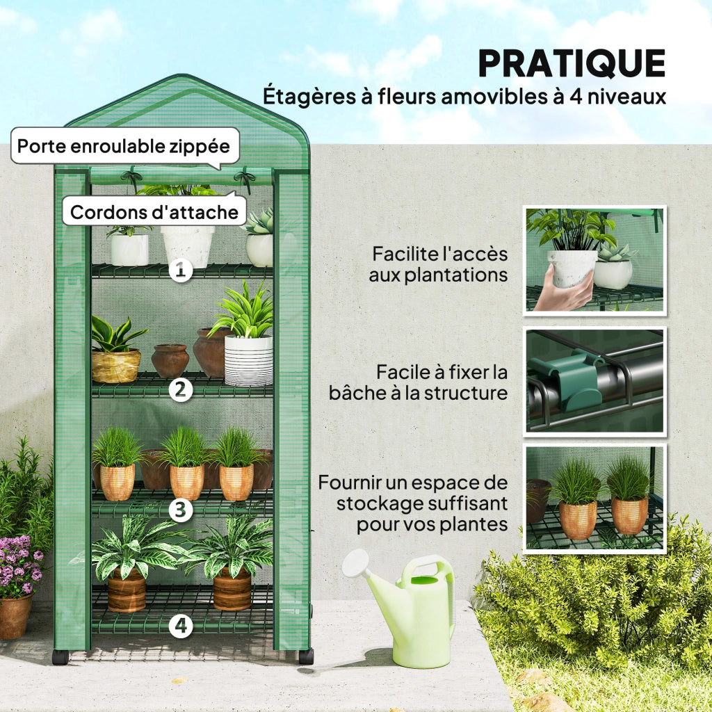 Serra da giardino balcone 4 livelli ¨C zephmum ¨C verde 69x50x165 cm