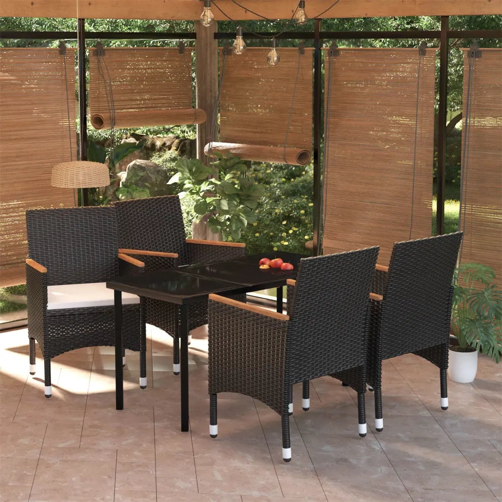 Set da Pranzo da Giardino 5 pz | Set Salotto da Giardino con Cuscini Nero