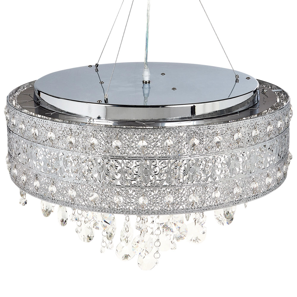 Lampadario in ferro argentato con finitura cromata Lampada a sospensione con cristalli Illuminazione in stile glamour