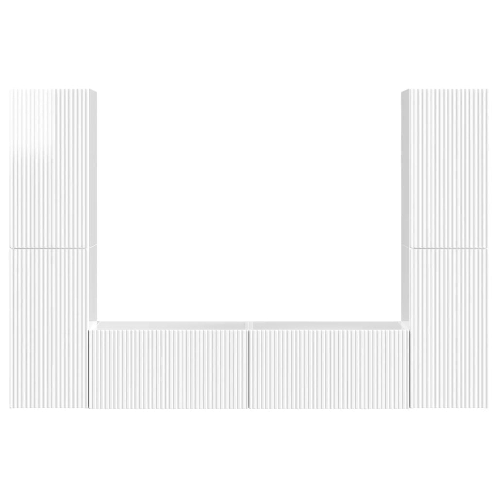 Set mobile TV 6 pz-Credenza per TV Bianco Lucido Legno multistrato 716835