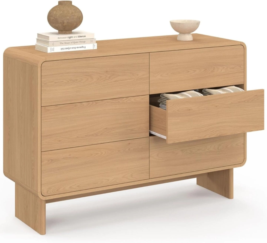 Cassettiera 6 cassetti nasturzio 110 cm in legno di faggio Design arrotondato