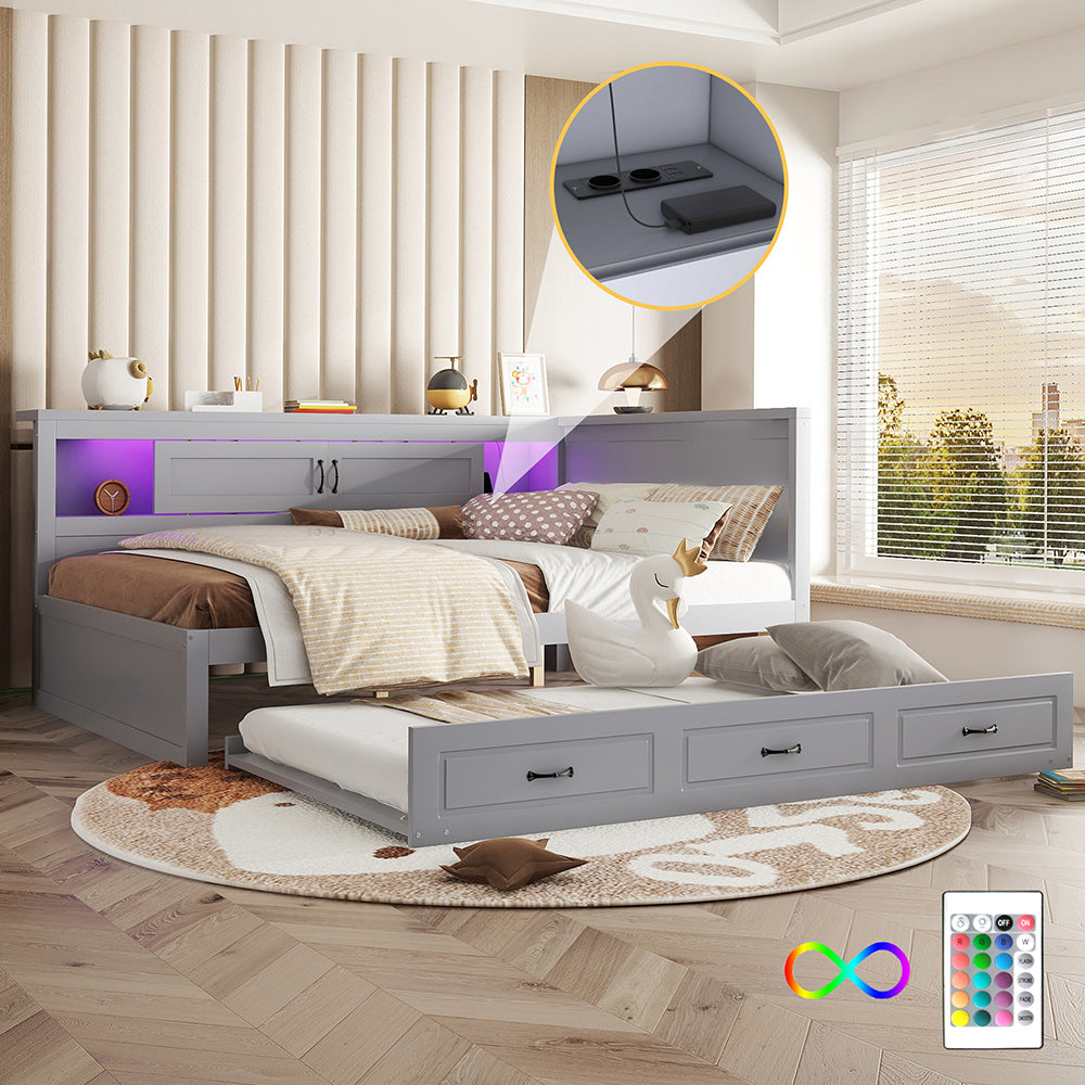 Divano letto daybed - Xylo - 140x200 cm LED USB contenitore grigio