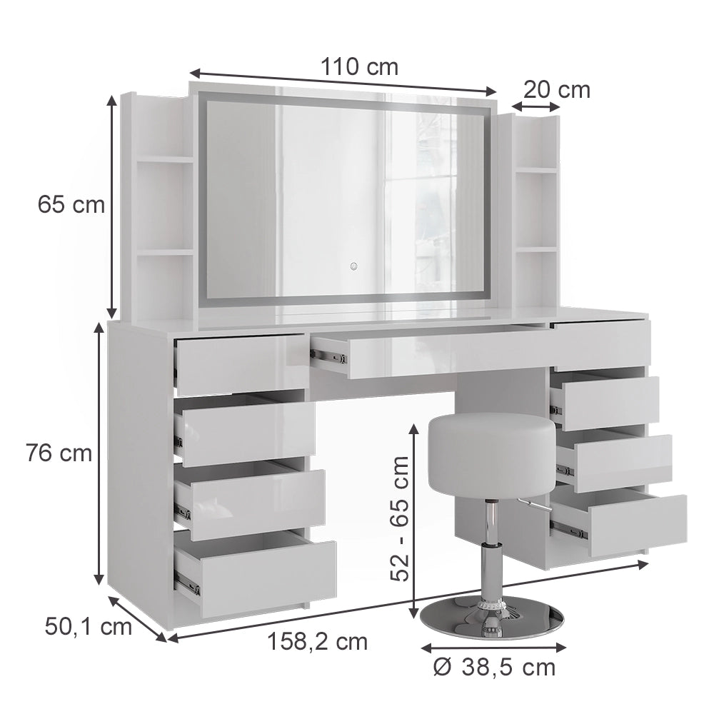 Vicco Tavolo da toeletta Bianco/bianco lucido 158.2 cm 5 parti