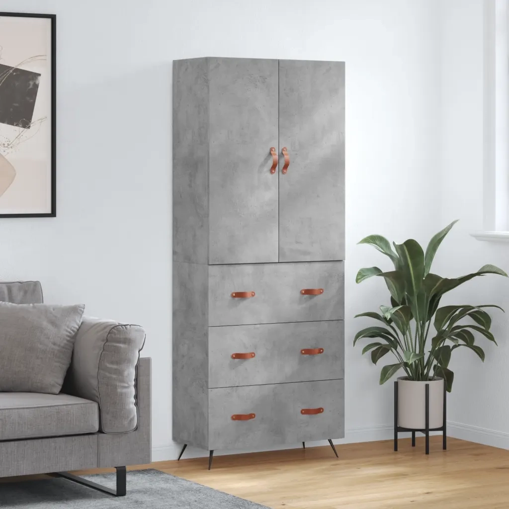 Credenza Grigio Cemento 69,5x34x180 cm in Legno Multistrato 3195823