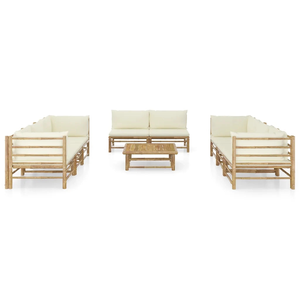 Set Divani da Giardino 9 pz con Cuscini Bianco Crema in BambÃ¹ cod mxl 42269