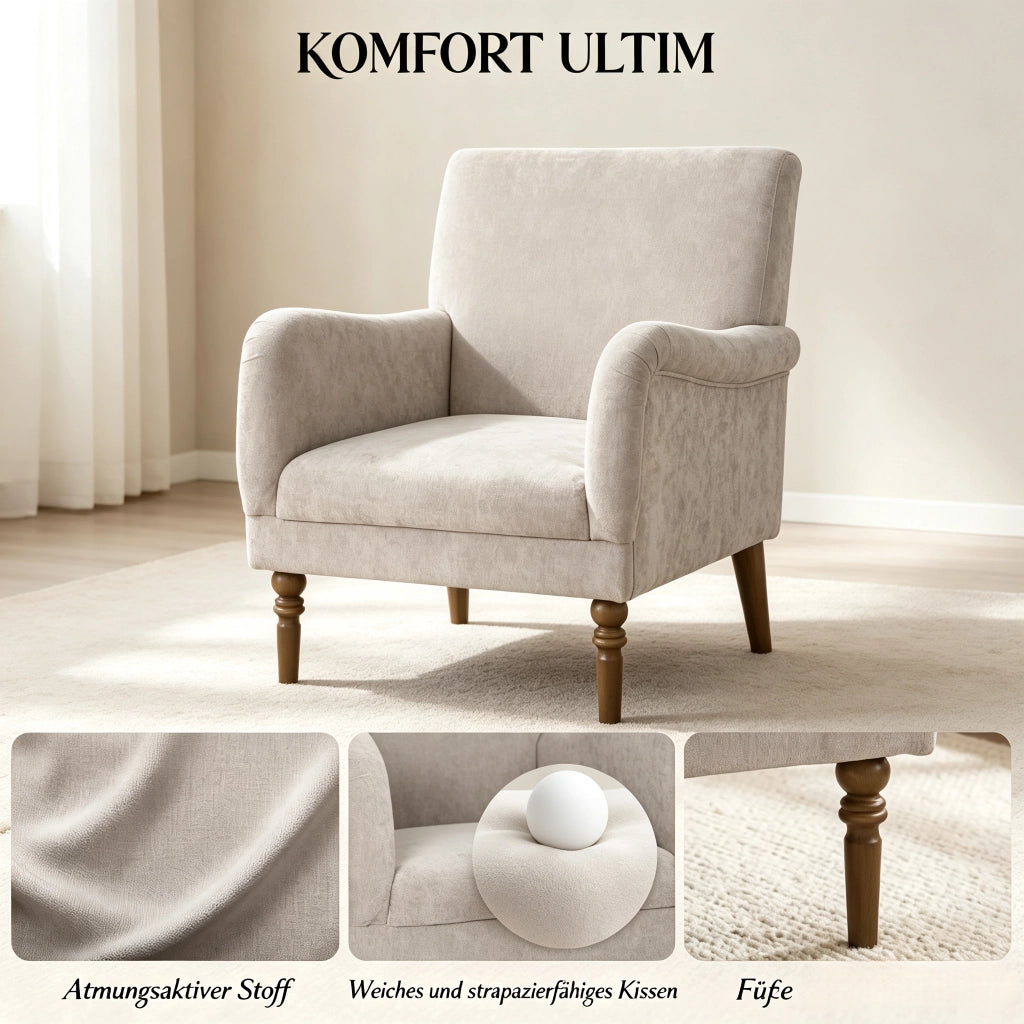 POLTRONA con schienale alto 70 x 75 x 88 cm in lino grigio