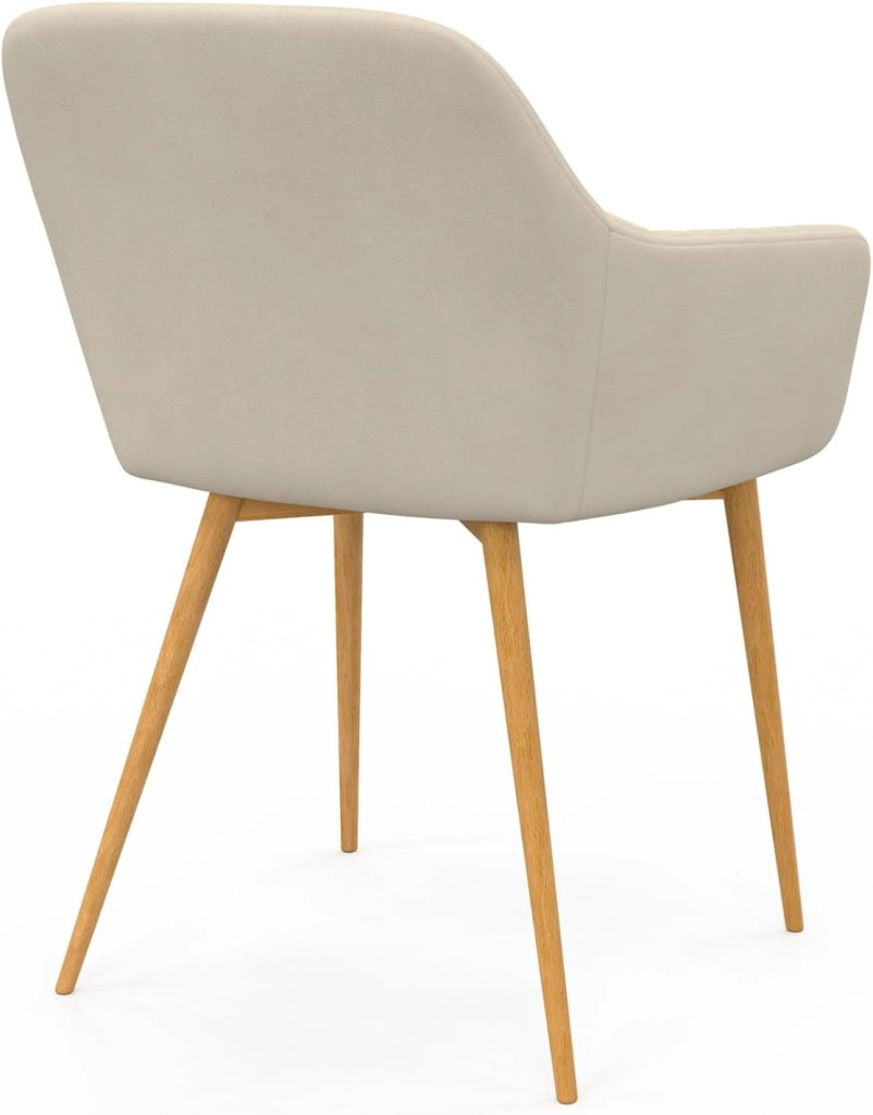 Set di 2 sedie da pranzo e poltrone da tavolo LINE in velluto beige con gambe effetto legno