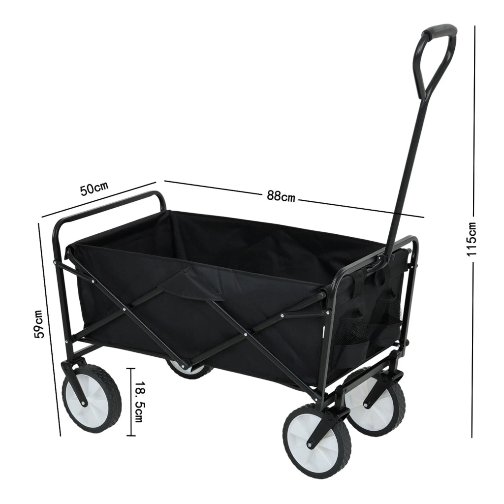 Carrello da Spiaggia Pieghevole TYRS con Ruote in Plastica, Portata Massima 120 kg, Colore Nero