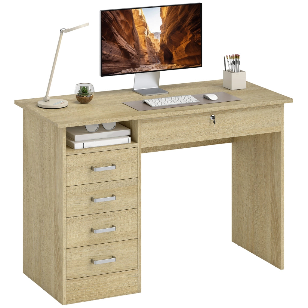 Scrivania moderna in legno ¨C Xylo ¨C quercia, 5 cassetti, 110x50x76cm